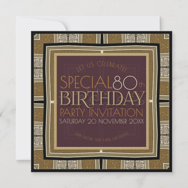 Timeless Elegance Gold Deco 80th Birthday Square Invitation (Front)