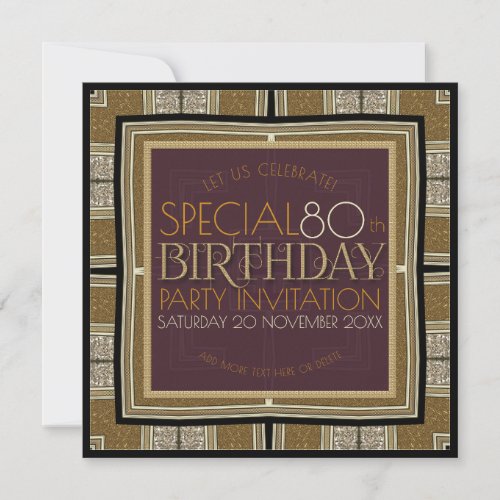 Timeless Elegance Gold Deco 80th Birthday Square Invitation