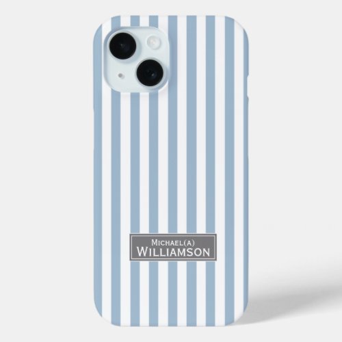 Timeless Elegance in Powder Blue and White Stripes iPhone 15 Case