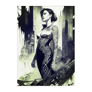 Timeless Elegance: Ink Drawing of Japanese Girl Acrylic Print