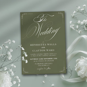 Timeless Elegance Olive Green Wedding Invitation