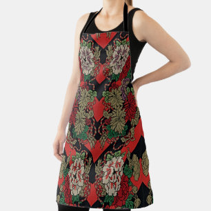 Timeless Elegance: Red Japanese Vintage Floral Apron