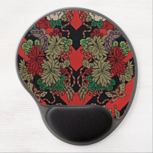 Timeless Elegance: Red Japanese Vintage Floral Gel Mouse Pad