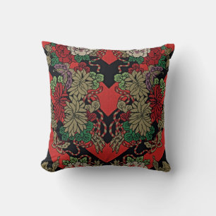 Timeless Elegance: Red Japanese Vintage Floral Throw Pillow