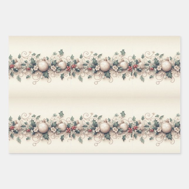Timeless Elegance: Vintage Christmas Wrapping Paper Sheets (Front)