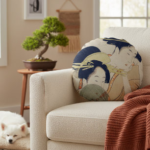 Timeless Elegance: Vintage Japanese Geisha Art Round Pillow