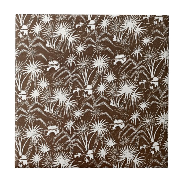 Timeless Elegance - Vintage White Palm Trees Ceramic Tile (Front)