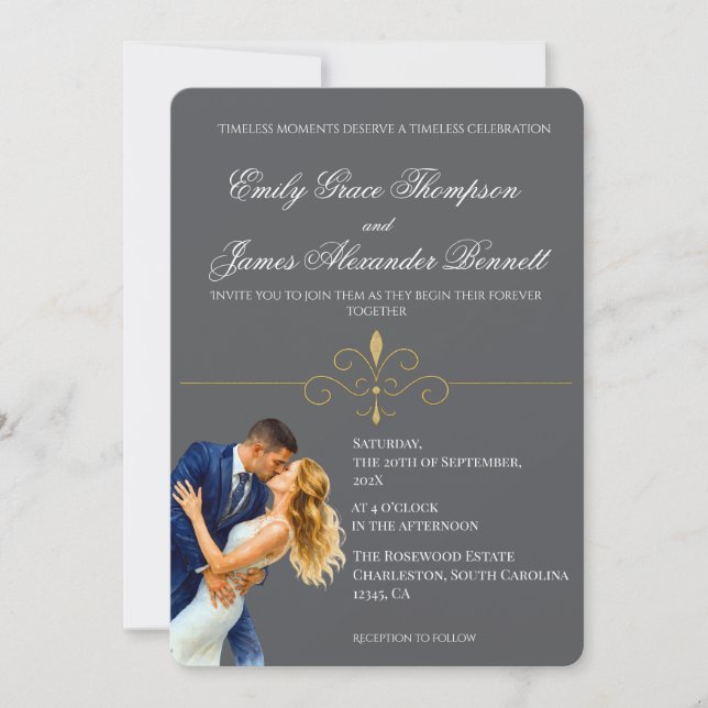 Timeless Elegance Wedding Golden Romance Couple Invitation (Front)