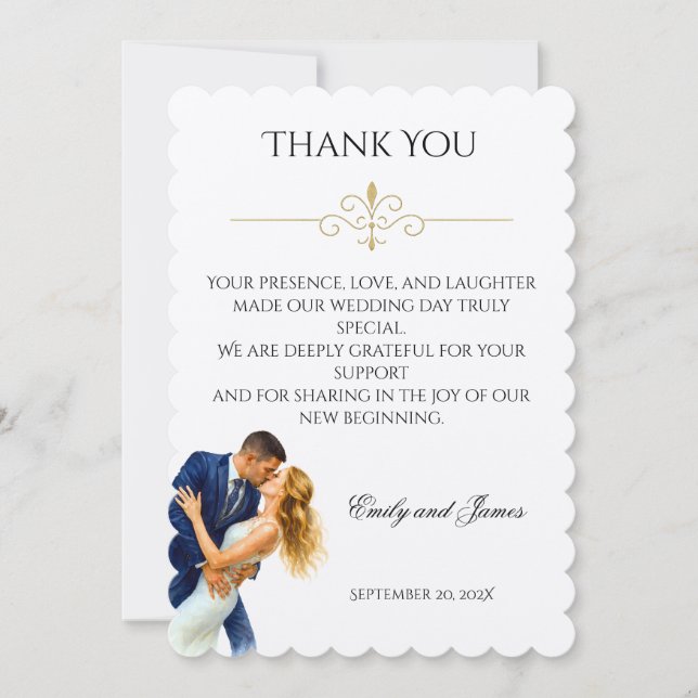 Timeless Elegance Wedding Golden Romance Couple Thank You Card (Front)
