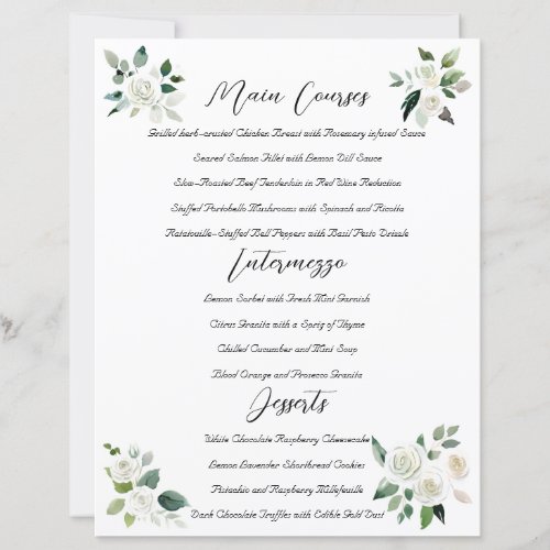 Timeless Elegance Wedding Luncheon Menu