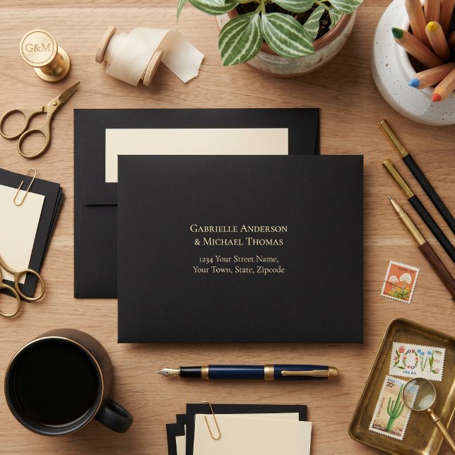 Timeless Elegant Black Cream Wedding Envelope (Creator Uploaded)
