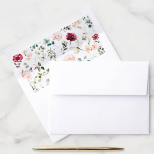 Timeless Elegant Burgundy Blush Floral Wedding Envelope Liner