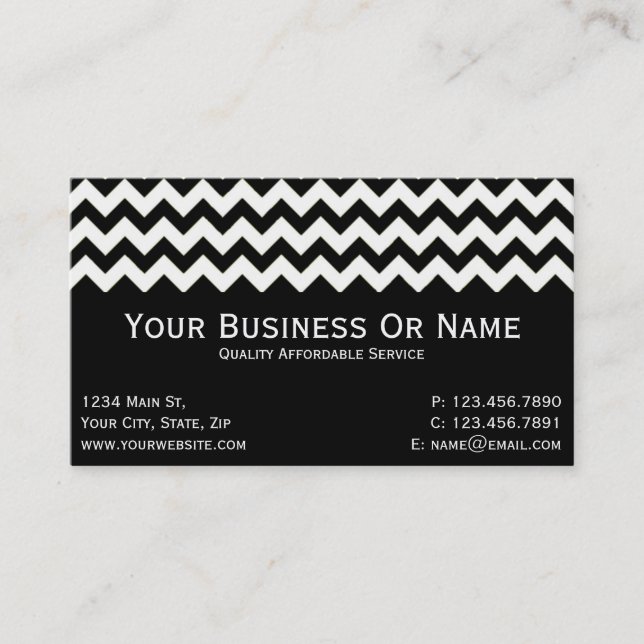 Timeless Elegant Classic Black White Chevron Business Card (Front)