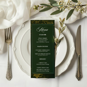Timeless Elegant Dark Green Gold Floral Menu