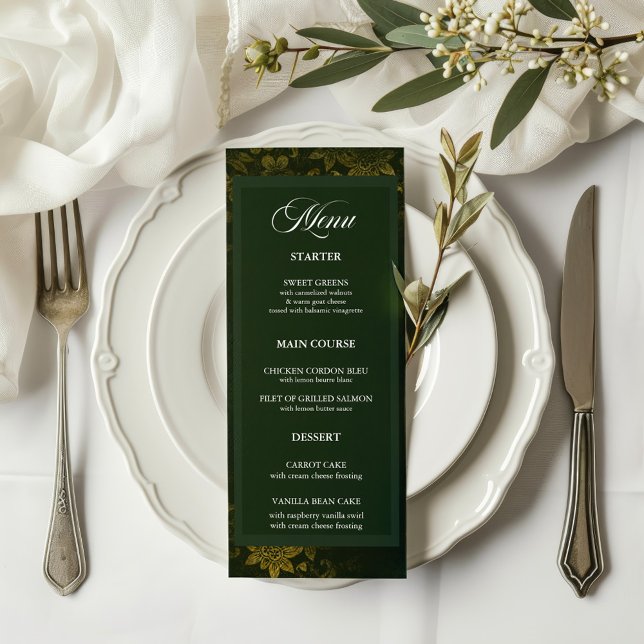 Timeless Elegant Dark Green Gold Floral Menu (Creator Uploaded)