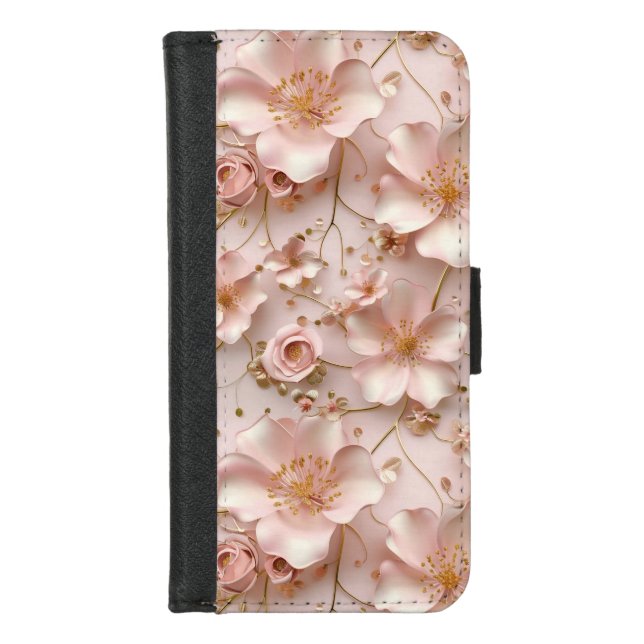 Timeless  Elegant Soft Pink Floral Pattern iPhone Wallet Case (Front)