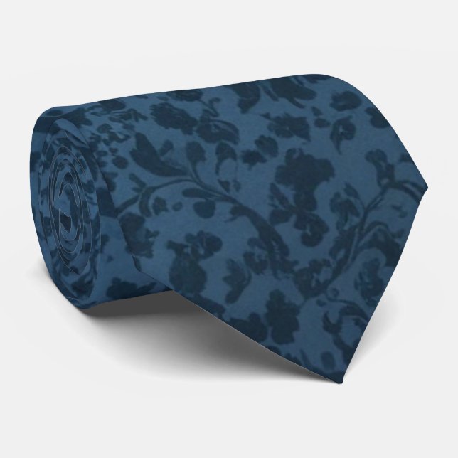 Timeless Elegant Stylish Blue Floral Victorian Neck Tie (Rolled)