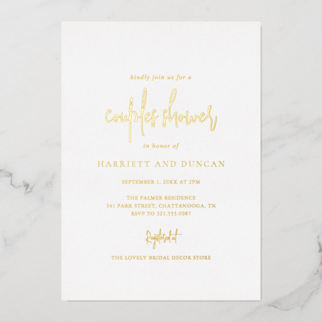 Timeless Elegant Wedding Couples Shower Foil Invitation (Front)