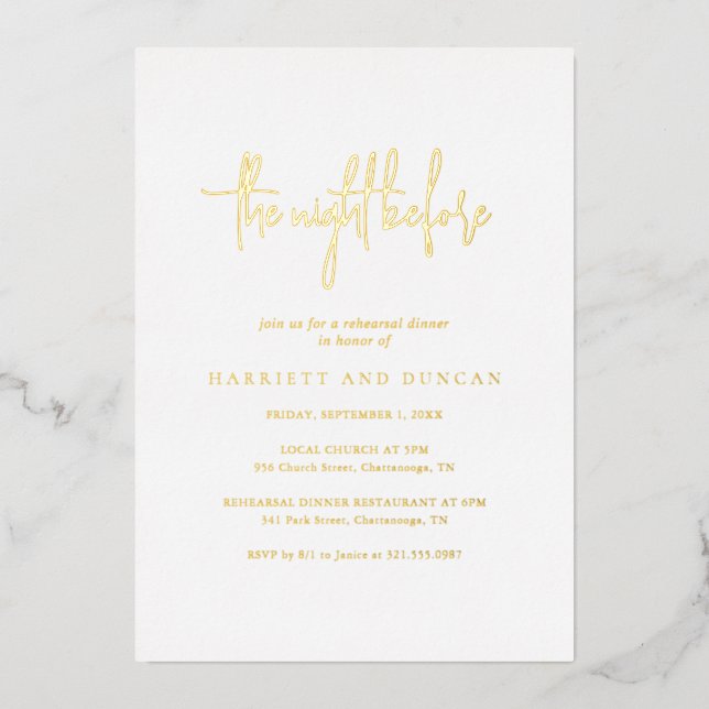 Timeless Elegant Wedding Rehearsal Dinner Foil Invitation (Front)
