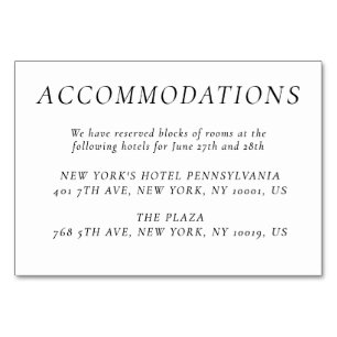 Timeless Elegant White Wedding Accommodation Cards