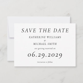 Timeless Elegant White Wedding Save The Date Card