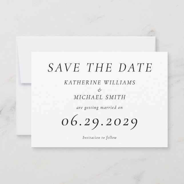 Timeless Elegant White Wedding Save The Date Card (Back)