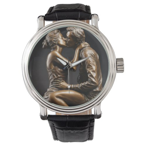 Timeless Embrace Bronze Sculpture Couples Wrist Watch