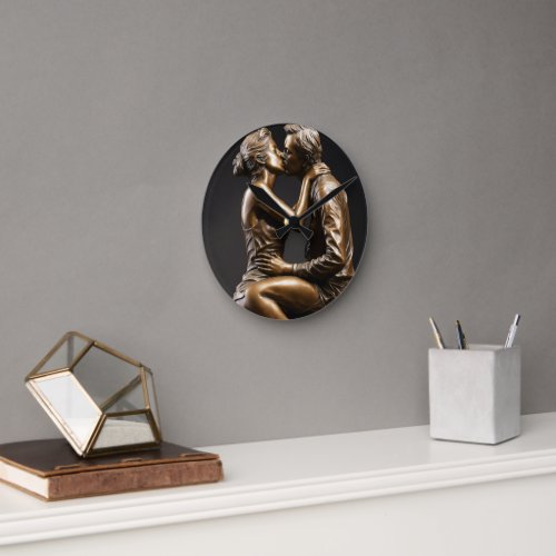 Timeless Embrace Bronze Sculpture Wall Clock Round Clock