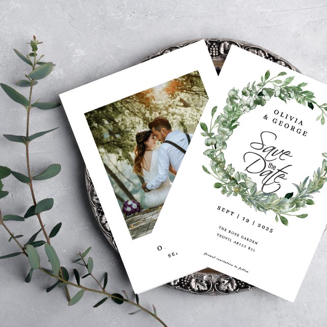 Timeless Eucalyptus Greenery Save The Date Card (Creator Uploaded)