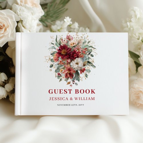 Timeless Fall Maroon Floral Wedding Guest Book