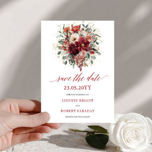 Timeless Fall Maroon Gold Floral Save The Date