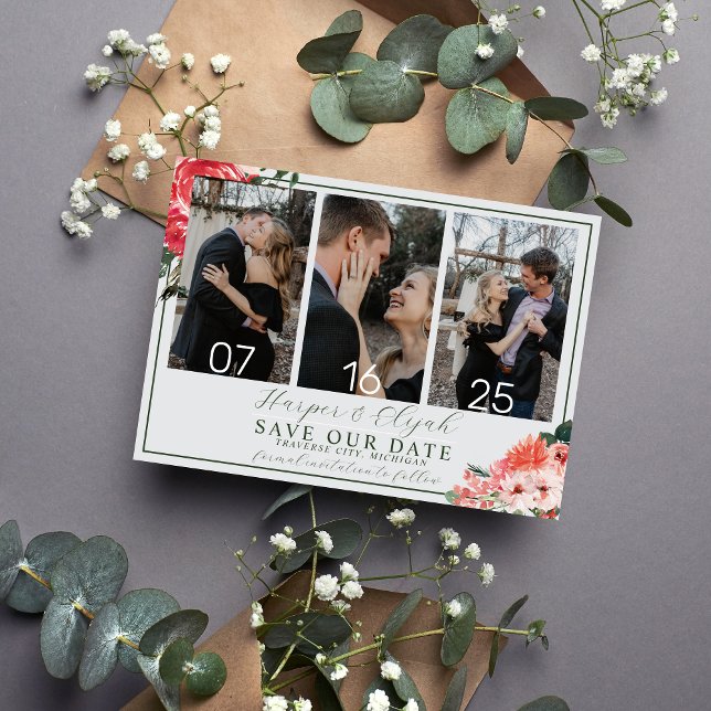 Timeless Floral Blush Red Greenery Classic Wedding Save The Date (Creator Uploaded)