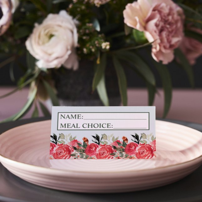 Timeless Floral Blush Red Greenery Meal Wedding Place Card (Creator Uploaded)