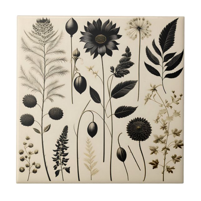 Timeless Floral Botanical Ceramic Tile (Front)