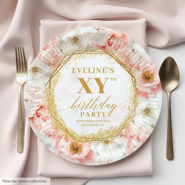Timeless Floral Dusty Pink Birthday Paper Plates (Timeless Floral Dusty Pink Birthday Paper Plates

)
