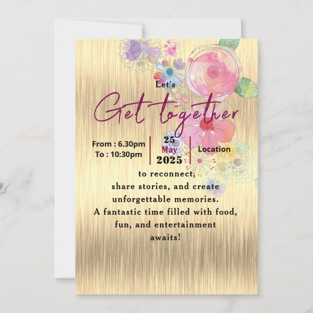 Timeless floral Get-Together  Invitation (Front)