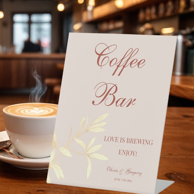 Timeless Floral Rustic Coffee Bar wedding  Pedestal Sign (Creator Uploaded)
