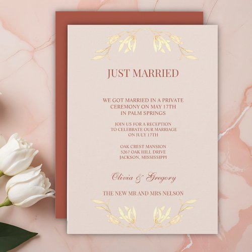 Timeless Floral Rustic Just Married Invitation