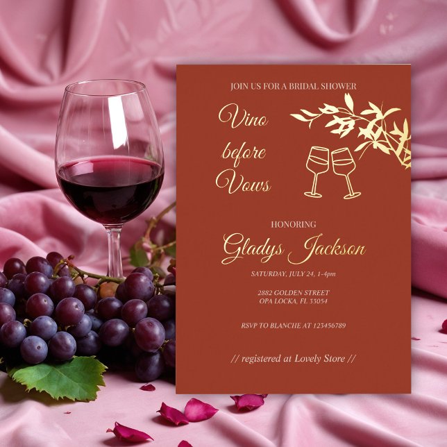 Timeless Floral Rustic Vino before Vows Foil Invitation (Creator Uploaded)