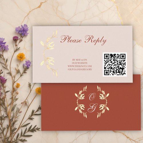 Timeless Floral Rustic Wedding QR  RSVP Enclosure Card