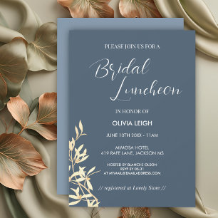 Timeless Floral Symphony in Blue Bridal Luncheon Invitation