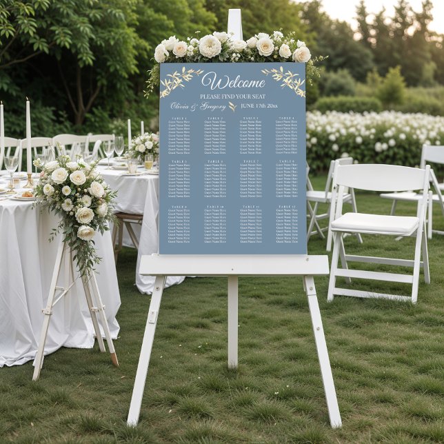 Timeless Floral Symphony in Blue Seating Chart Foam Board (Creator Uploaded)