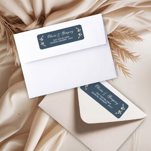 Timeless Floral Symphony in Blue Wedding Label