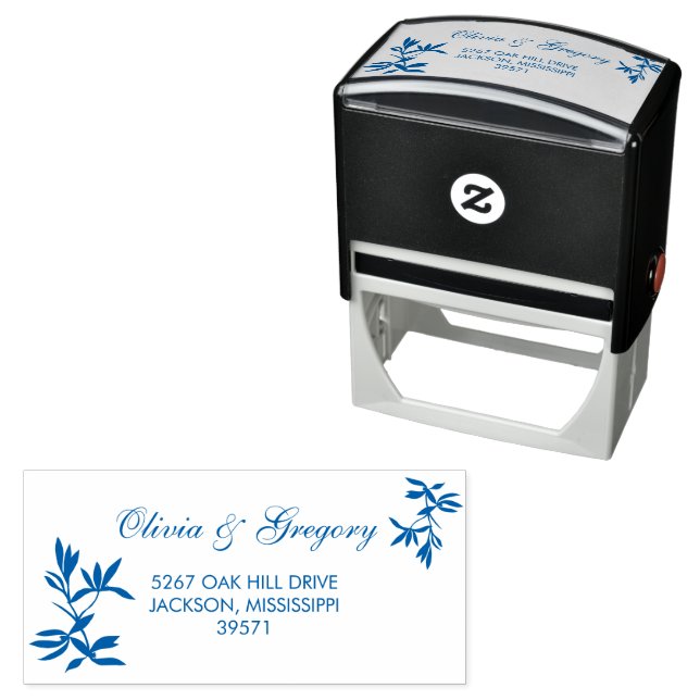 Timeless Floral Symphony in Blue Wedding Self-inking Stamp (In Situ)