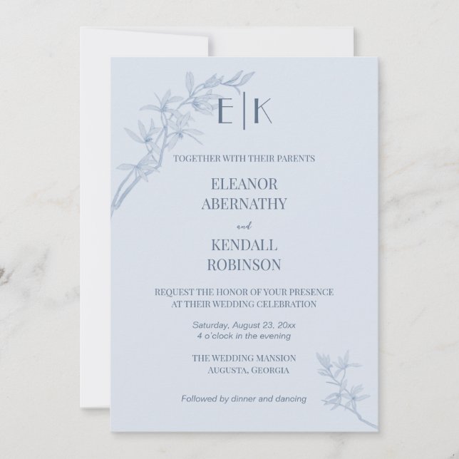Timeless Flower Monogram All In One Wedding Invitation (Front)