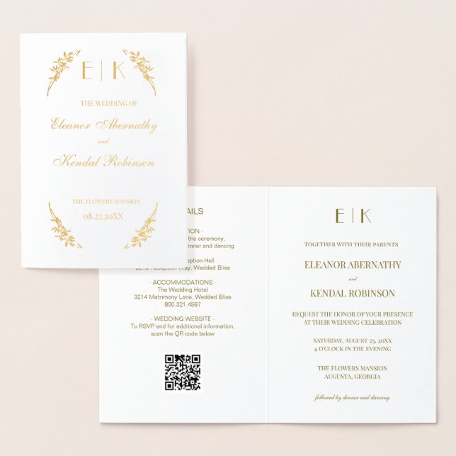 Timeless Flower Monogram Wedding  Foil Card (Display)