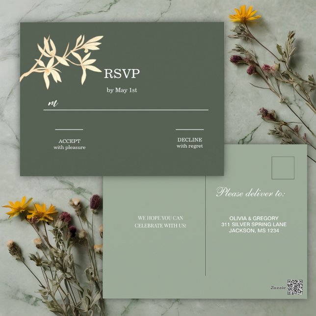 Timeless Flower QR Code Wedding RSVP Postcard (Creator Uploaded)