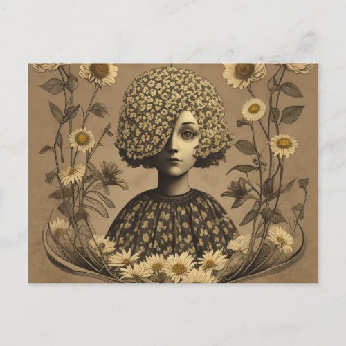 Timeless Flowers _ Vintage Girl Portrait Postcard