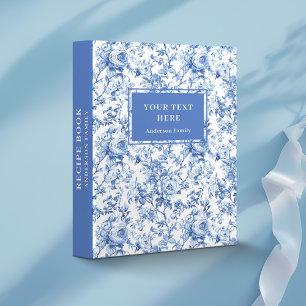 Timeless French Toile Blue Roses Floral Memory  3 Ring Binder