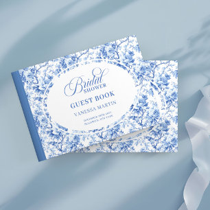 Timeless French Toile Navy Roses Bridal Shower Guest Book